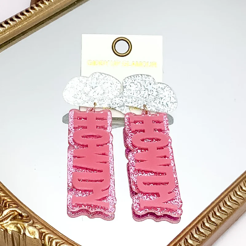 Best hoop earrings with smooth ceramic finishes for a polished, clean style-HOWDY Earrings with Silver Tone Cowboy Hat Post in Pink