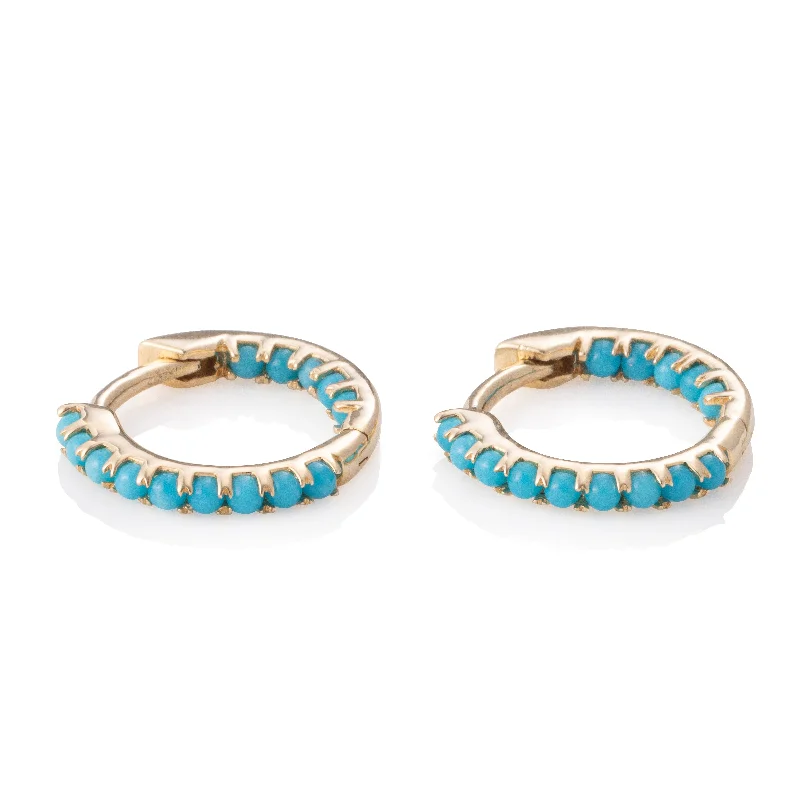 Hoop earrings with artistic filigree designs for an intricate, delicate finish-Inside Out Turquoise Huggies