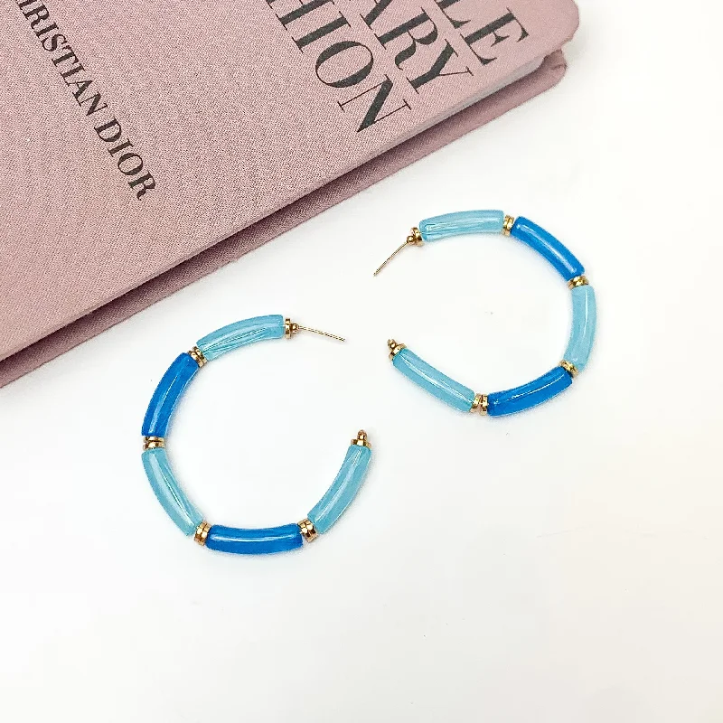 Best hoop earrings with snake-inspired designs for an edgy and fierce vibe-Island Style Tube Beaded Hoop Earrings in Blue