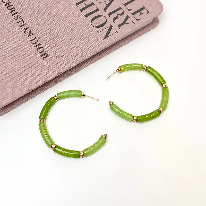 Best hoop earrings with custom designs for a personalized, unique accessory-Island Style Tube Beaded Hoop Earrings in Green