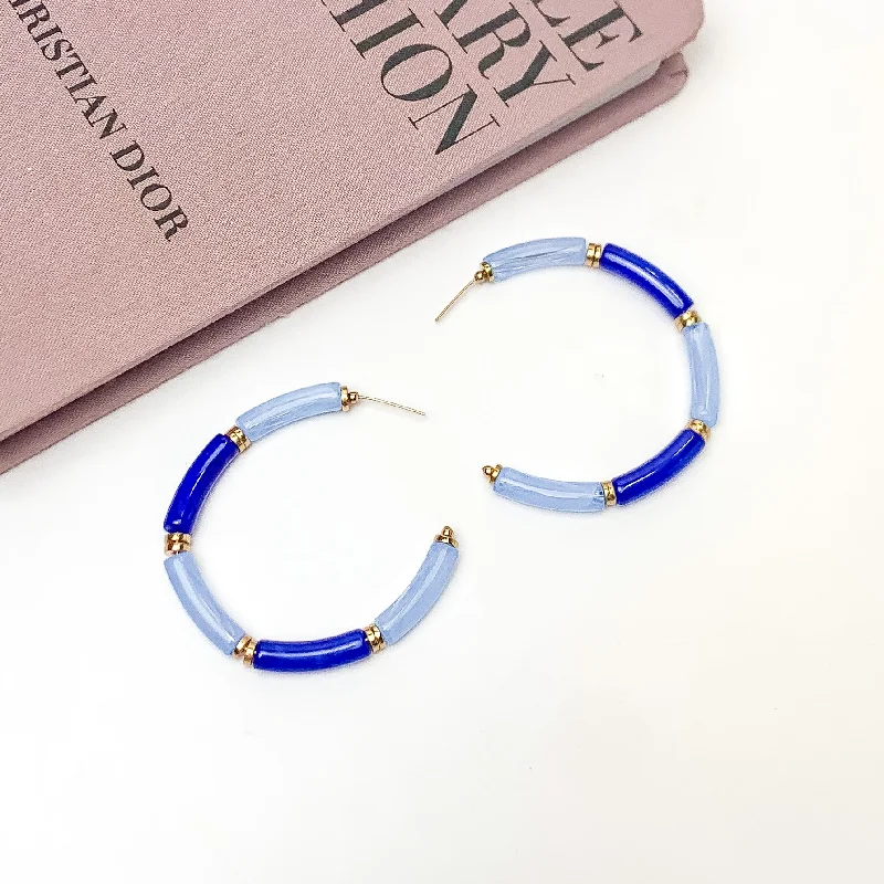 Hoop earrings with spiral designs for a dynamic and fluid look-Island Style Tube Beaded Hoop Earrings Royal Blue