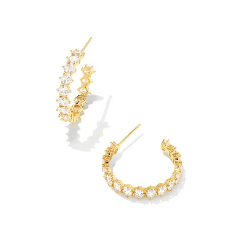 Best hoop earrings with twisted rope designs for a nautical-inspired style-Kendra Scott | Cailin Gold Crystal Hoop Earrings in White Crystal