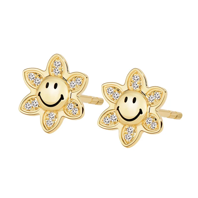 Best hoop earrings with gold-plated finishes for an affordable luxury vibe-KKLUExSMILEY® Smiley Sunflower Diamond Gold Earrings