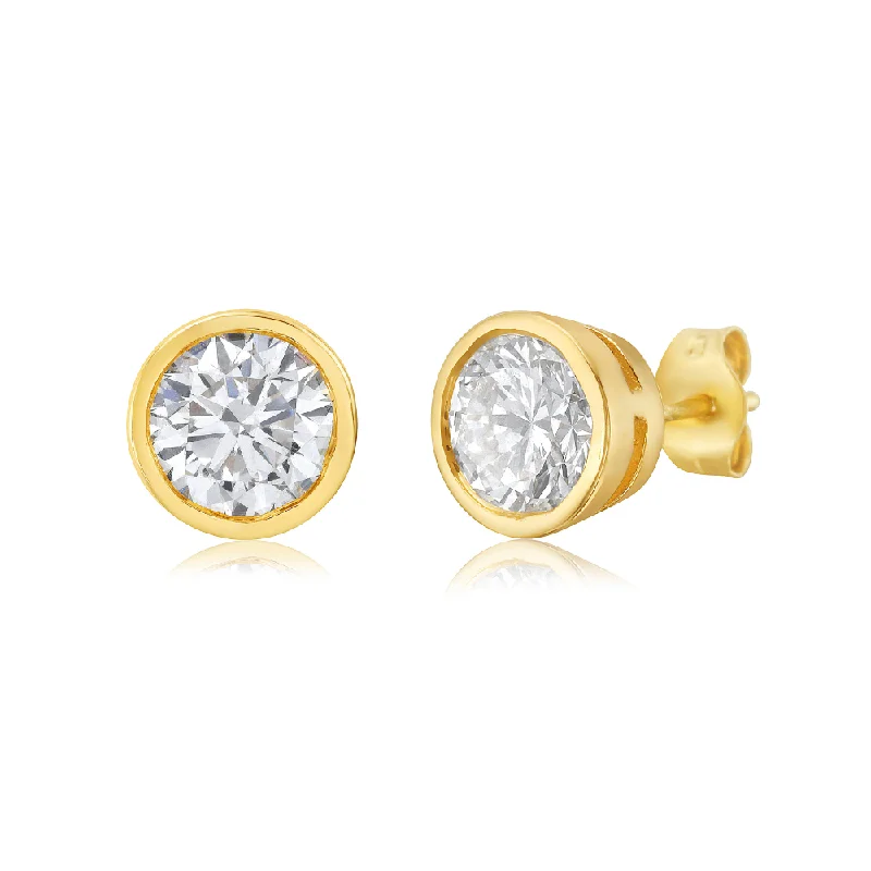 Hoop earrings with removable pendants for a versatile and customizable accessory-Lab Grown Diamond Stud Bezel Setting Earrings (2.00 ct.) in 14K Gold