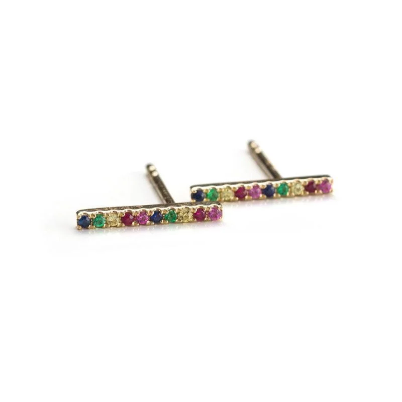 Best hoop earrings with intricate beaded details for a textured, stylish appearance-Large Rainbow Bar Studs