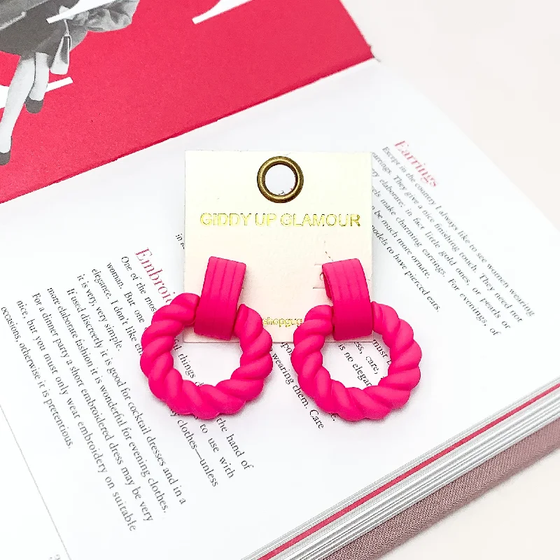 Hoop earrings with removable pendants for a versatile and customizable accessory-Made to Party Twisted Circle Earrings in Hot Pink