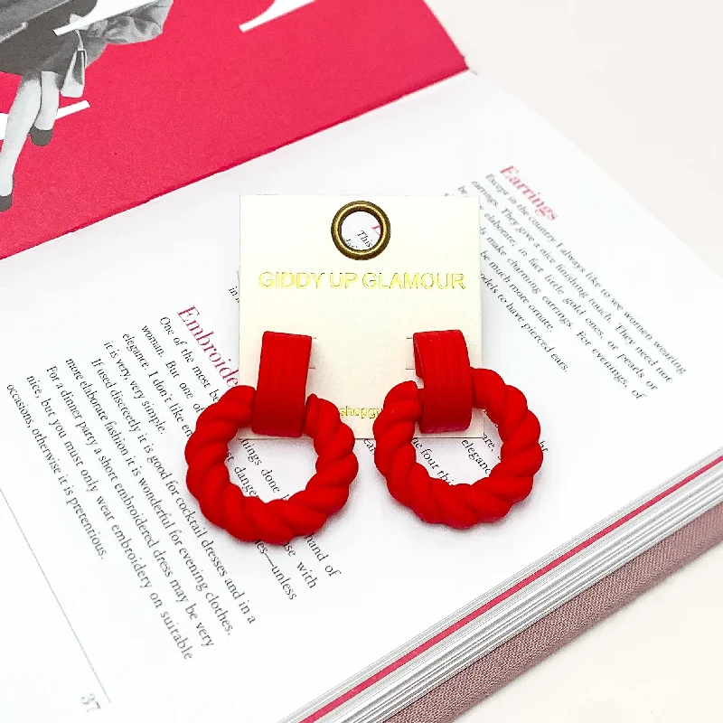 Hoop earrings with rhinestone embellishments for a glamorous and sparkling look-Made to Party Twisted Circle Earrings in Red