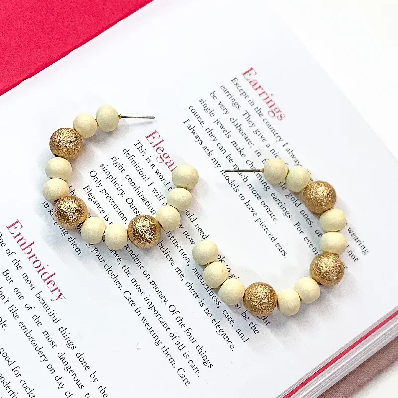 Best hoop earrings with vintage-style detailing for a nostalgic and timeless look-Making Joy Beaded Hoop Earrings with Gold Tone Spacers in Ivory