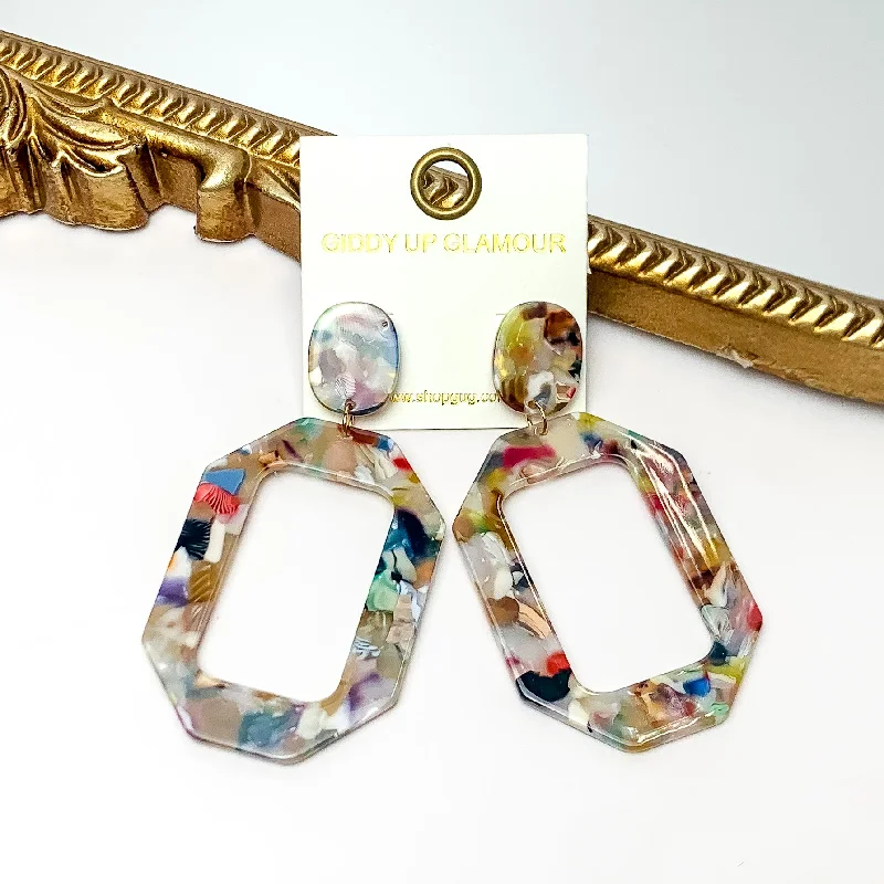 Best hoop earrings with delicate chain details for a trendy and stylish design-Malibu Marble Open Rectangle Earrings in Multicolor