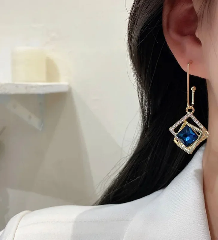 Best hoop earrings with stacked layers for a dimensional and bold look-MARINA - 14k Gold Plated Blue Zircon Earrings