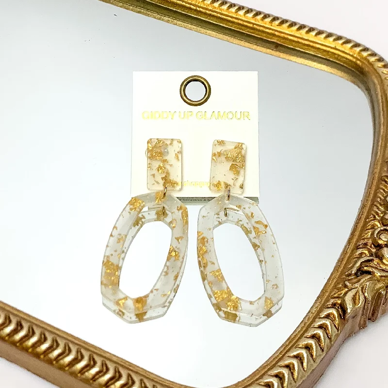 Hoop earrings with cut-out designs for a creative and lightweight effect-Miami Marble Open Oval Earrings in Clear and Gold