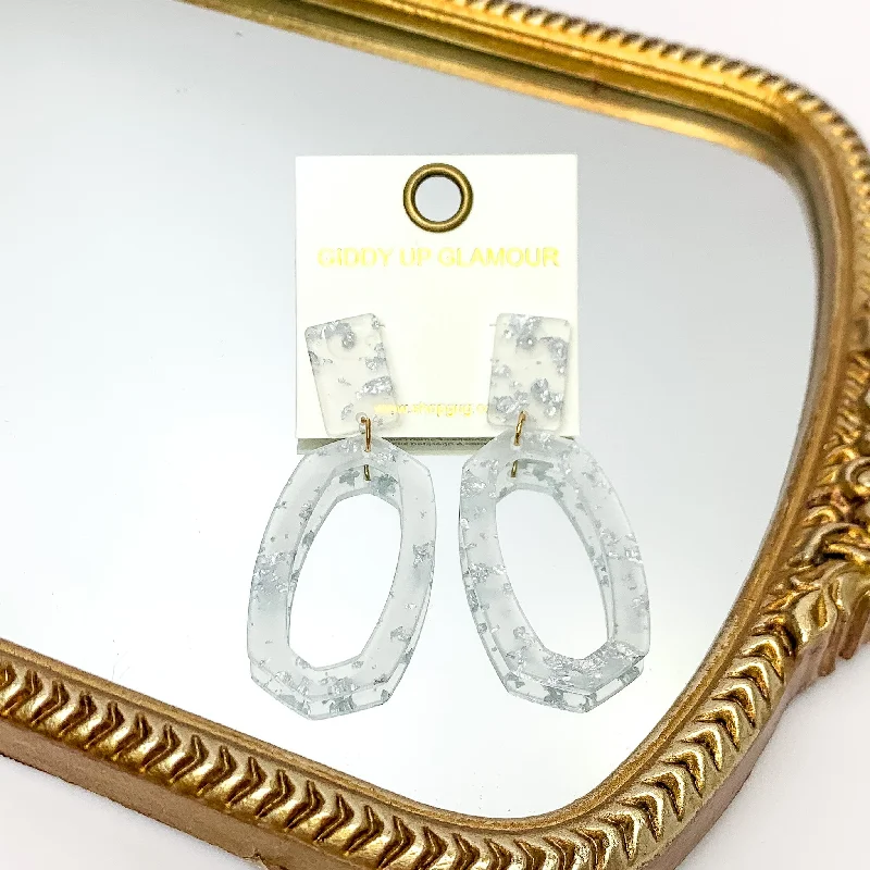 Hoop earrings with gold accents for a warm, elegant statement piece-Miami Marble Open Oval Earrings in Clear and Silver