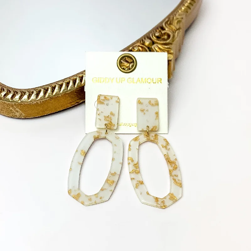 Hoop earrings with leather accents for a sleek and bold combination-Miami Marble Open Oval Earrings in Cream and Gold