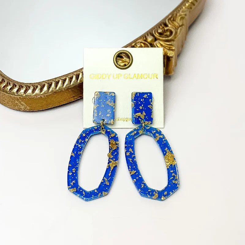 Hoop earrings with colorful beads for a fun and playful vibe-Miami Marble Open Oval Earrings in Royal Blue