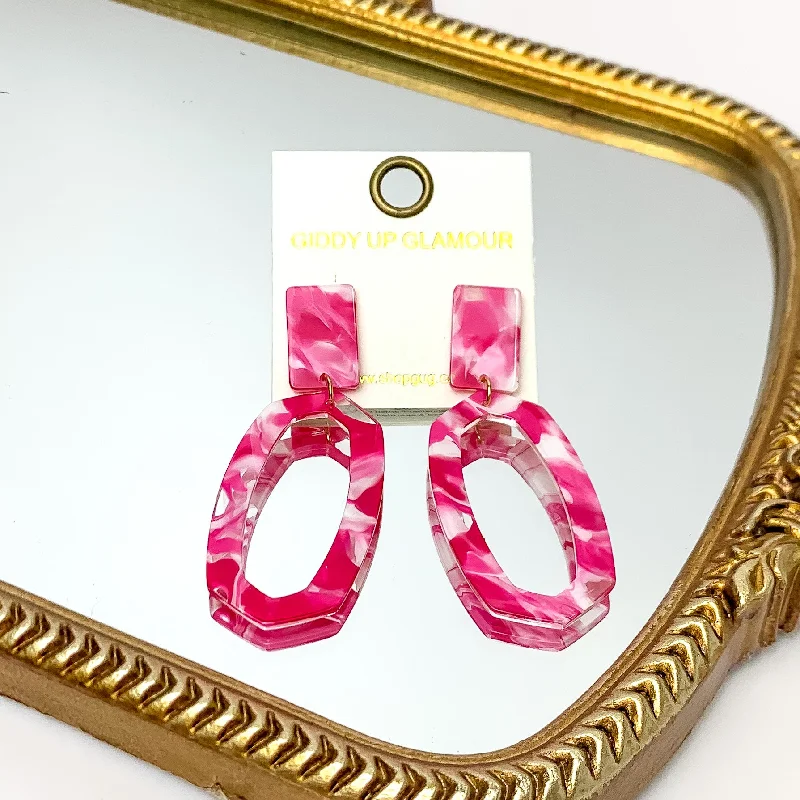 Hoop earrings with twisted metal designs for a dynamic and modern style-Miami Marble Open Oval Earrings in Hot Pink