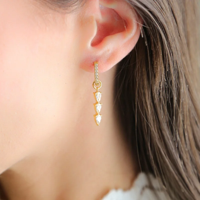 Hoop earrings with removable pendants for a versatile and customizable accessory-MILAN | 18K Gold Earrings | Triple Tier Drop Laced With CZ