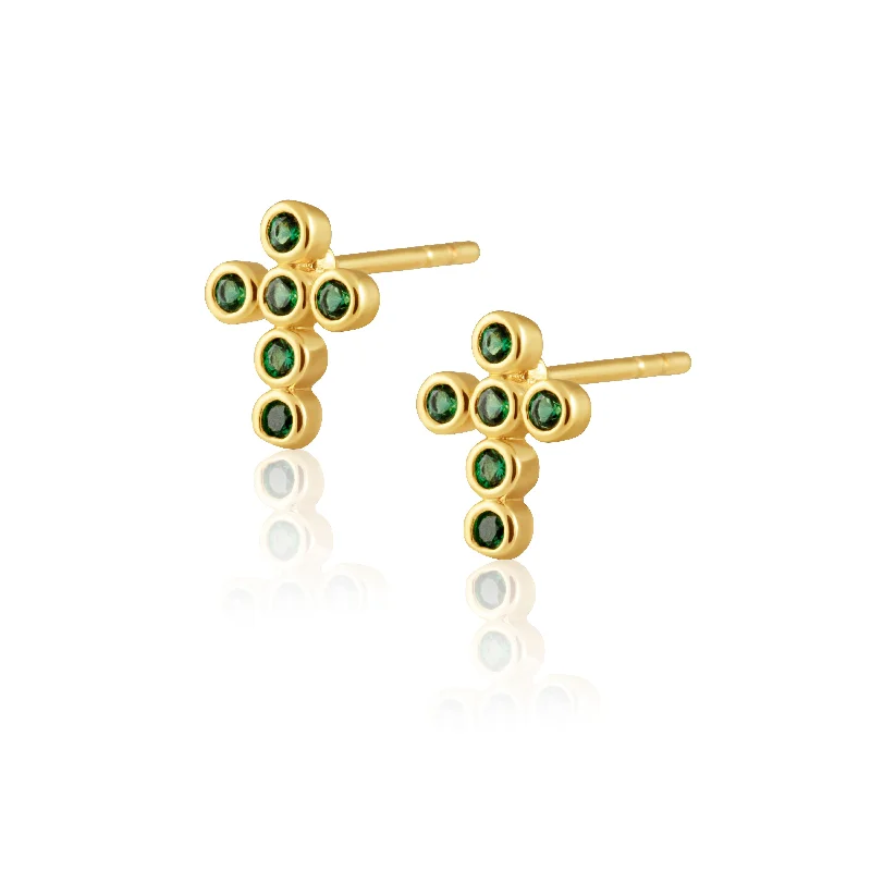 Hoop earrings with spiral designs for a dynamic and fluid look-Mimi Cross Studs - Emerald