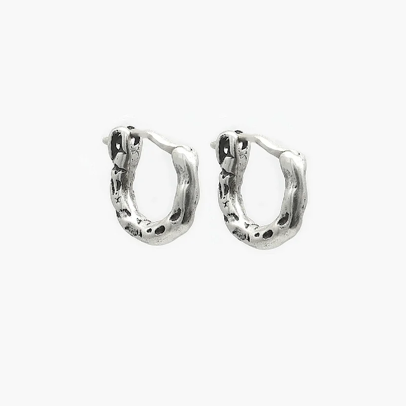 Hoop earrings with hammered copper for a warm and rustic aesthetic-Mini Hammered Sterling Silver Hoop Earring