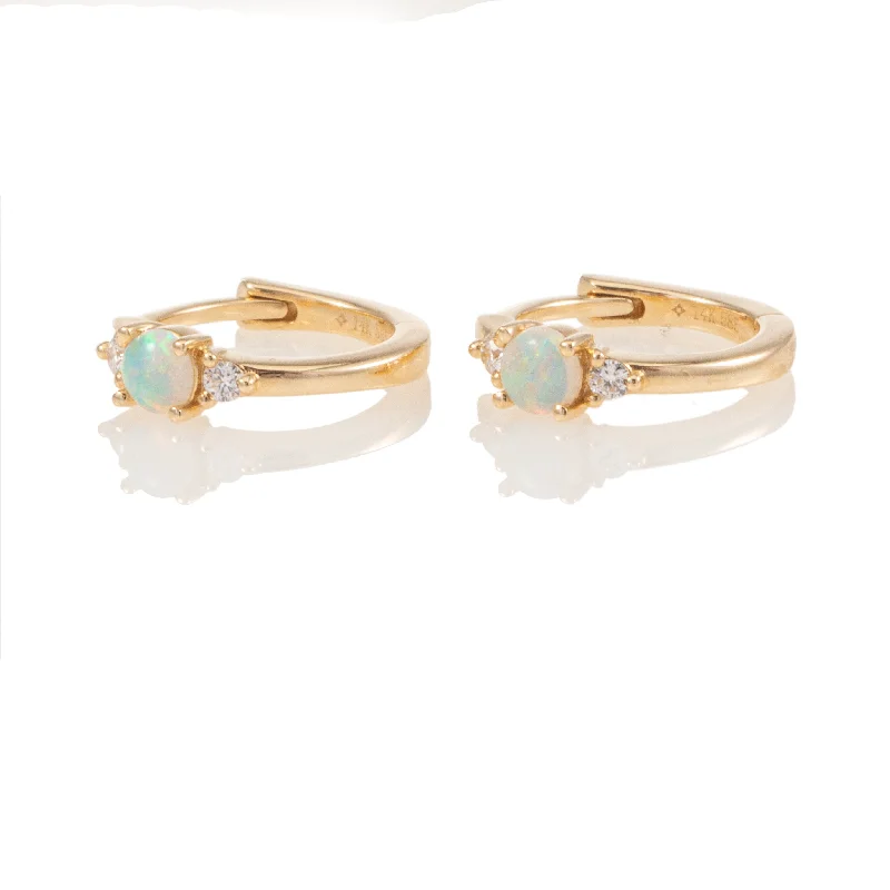 Hoop earrings with rhinestone embellishments for a glamorous and sparkling look-Opal and Diamond Huggies