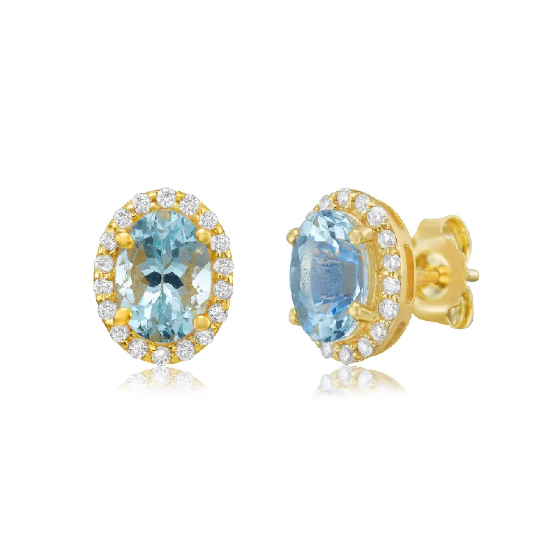 Best hoop earrings with custom designs for a personalized, unique accessory-Oval Cut Aquamarine with Diamond Halo Earrings (1.80 ct.) in 14K Gold