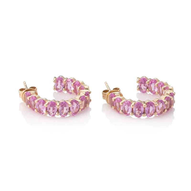 Medium hoop earrings for an everyday look with the perfect balance of style-Oval Shaped Prong Pink Sapphire Inside Out Hoops