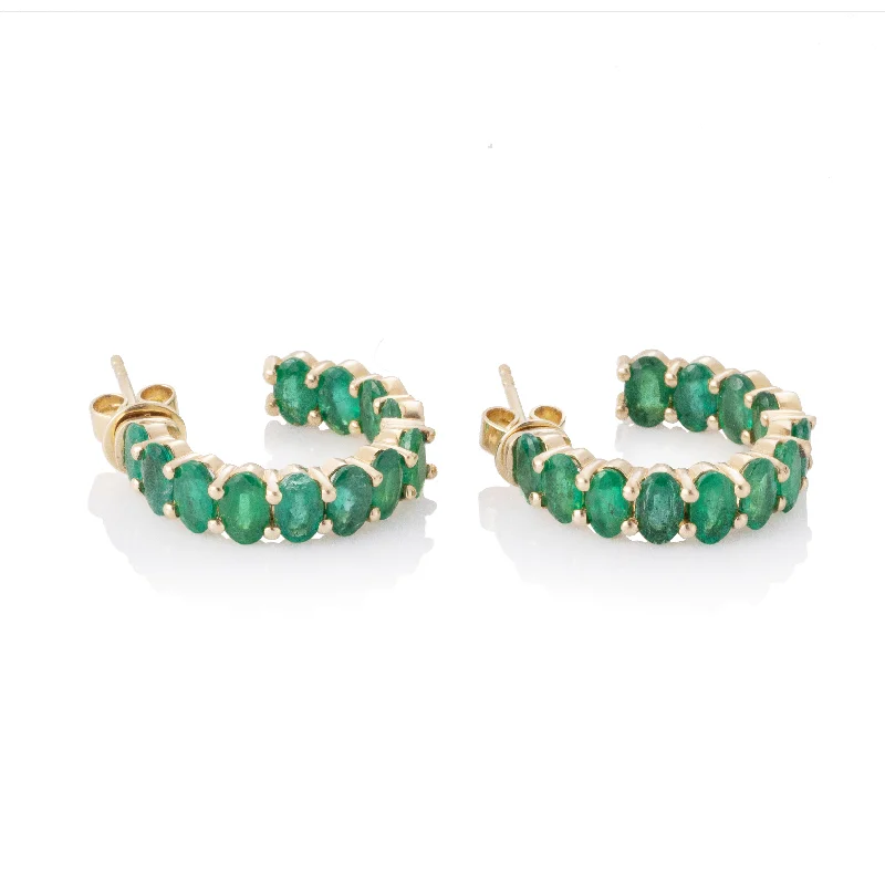 Best hoop earrings with cubic zirconia for a budget-friendly, dazzling look-Oval Shaped Prong Set Emerald Inside Out Hoops