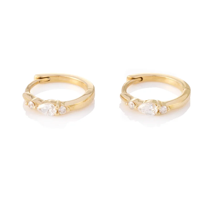 Best hoop earrings with crescent-shaped designs for a bold, moon-inspired style-Pear and Round Diamond Huggies