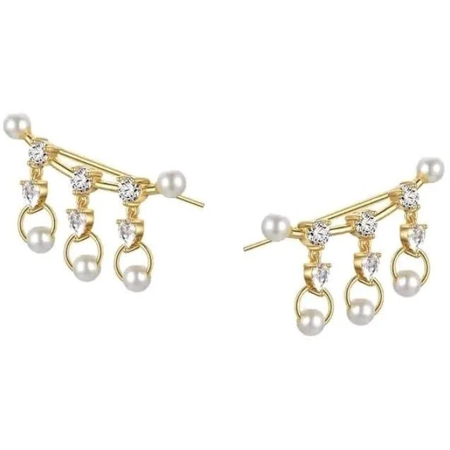 Hoop earrings with satin finishes for a smooth and elegant appearance-Pearl Sparkle Ear Crawlers