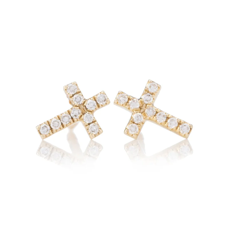 Best hoop earrings with delicate chain details for a trendy and stylish design-Petite Diamond Cross Studs