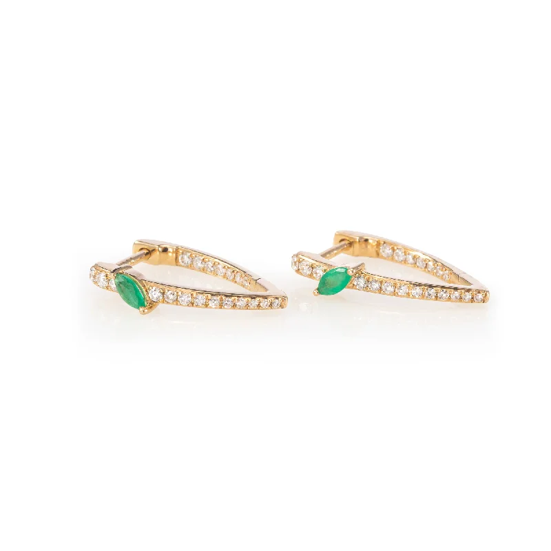 Stylish hoop earrings with diamond accents for an elegant and sparkling effect-Petite Inside Out V Huggies with Emeralds