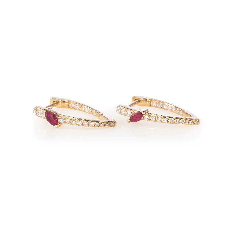 Small hoop earrings for a delicate and understated everyday wear-Petite Inside Out V Huggies with Rubies