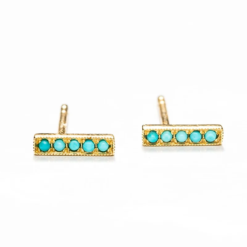 Best hoop earrings with butterfly motifs for a playful and whimsical appearance-Petite Turquoise Bar Studs