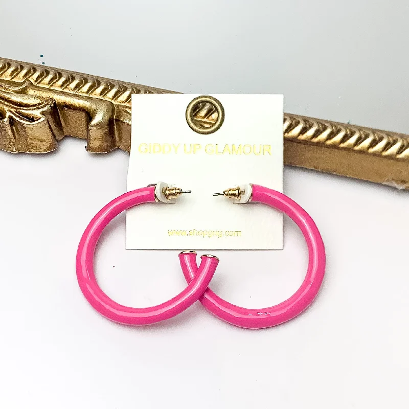 Best hoop earrings with satin ribbons for a soft, feminine appearance-Plan For Cabo Large Hoop Earrings in Hot Pink