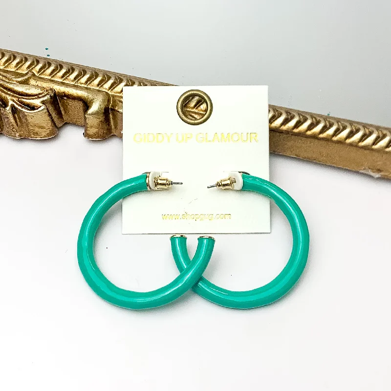 Hoop earrings with hammered copper for a warm and rustic aesthetic-Plan For Cabo Large Hoop Earrings in Turquoise Green