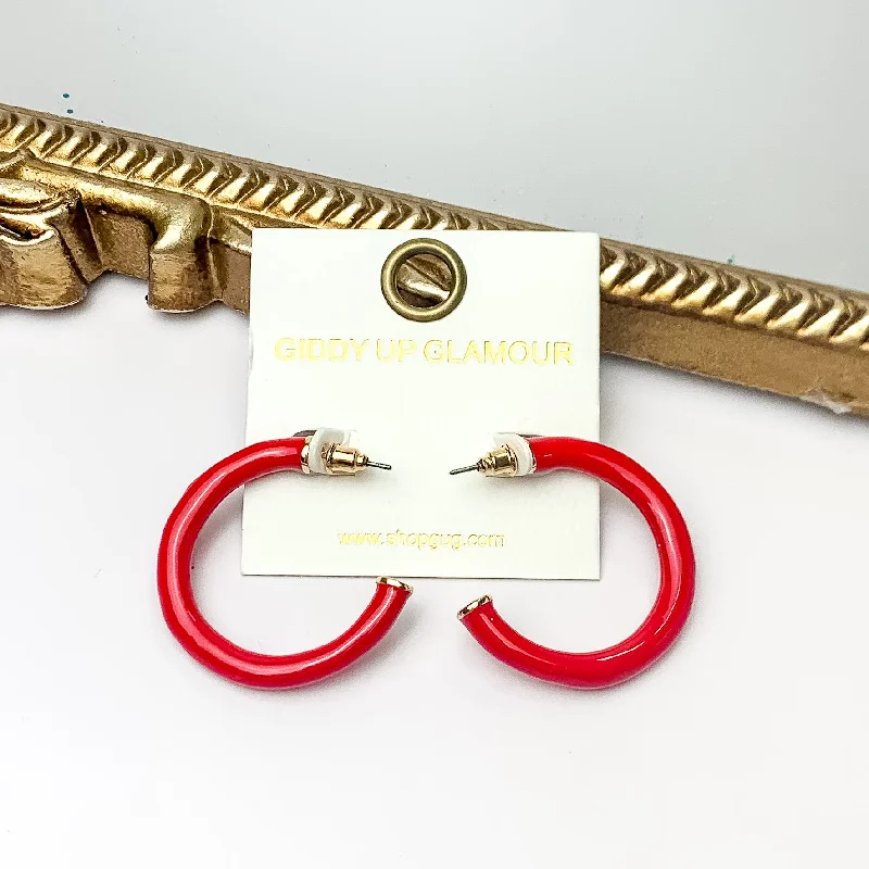 Hoop earrings with gold accents for a warm, elegant statement piece-Plan For Cabo Small Hoop Earrings in Red