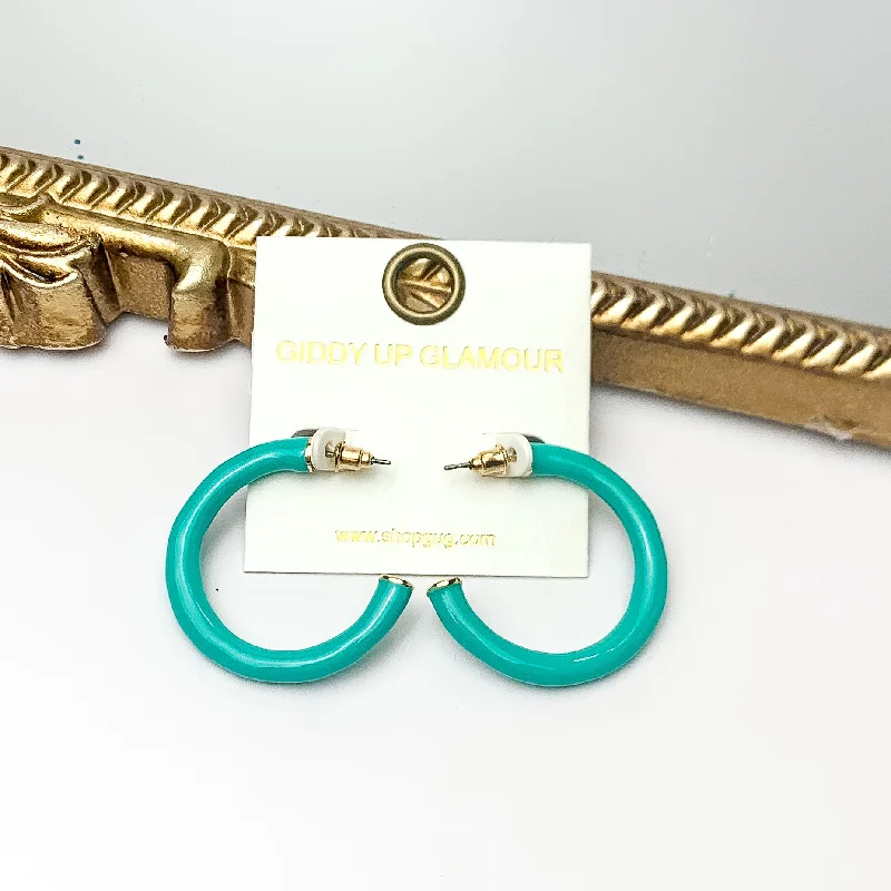 Best hoop earrings with enamel details for a colorful and modern look-Plan For Cabo Small Hoop Earrings in Turquoise Green