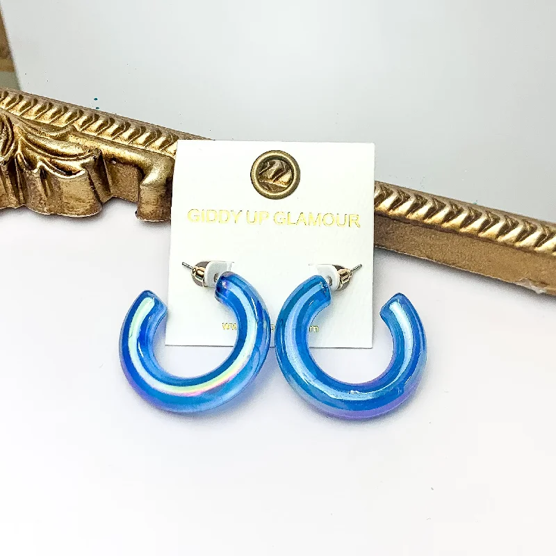 Best hoop earrings with snake chain details for a sleek and modern touch-Rainbow Hour Iridescent Chunky Hoop Earrings in Blue