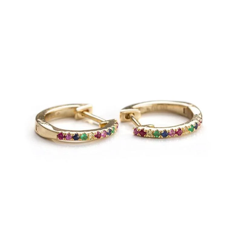 Hoop earrings with floral motifs for a feminine and nature-inspired look-Rainbow Huggies