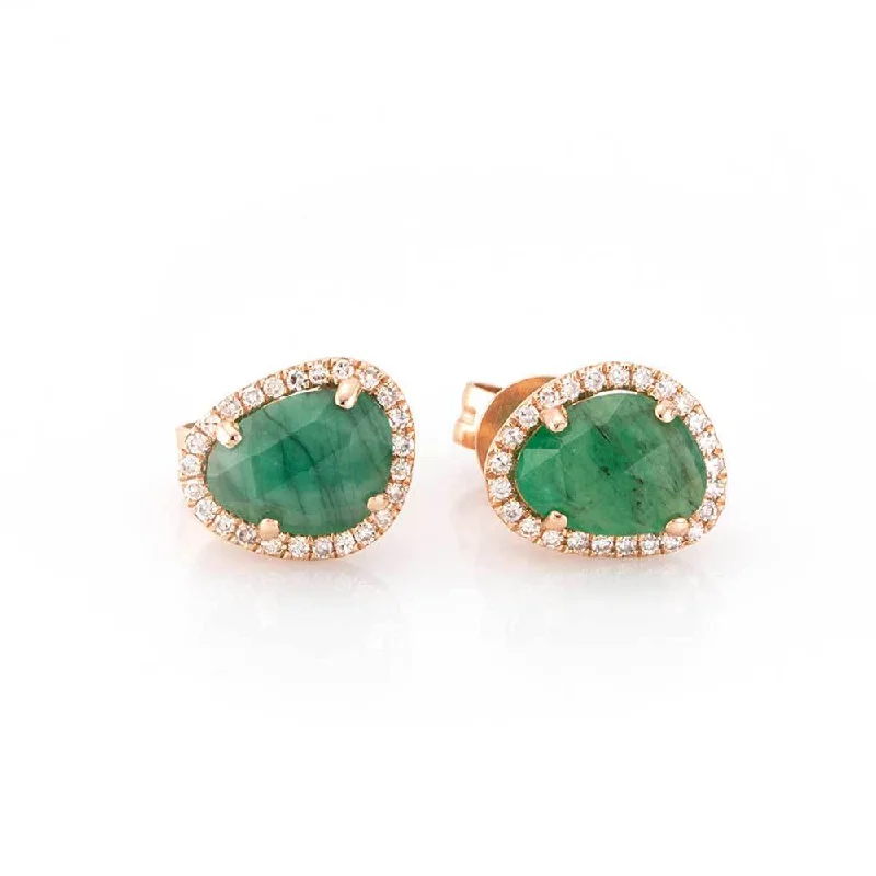 Hoop earrings with polished silver finish for a shiny, modern appeal-Raw Cut Emerald Studs