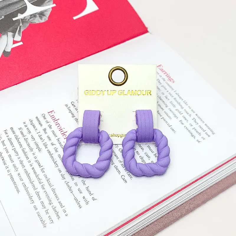 Hoop earrings with a chunky design for a bold and trendy statement-Ready to Party Twisted Square Earrings in Lavender Purple