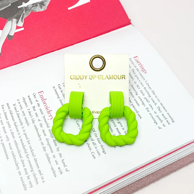 Best hoop earrings with floral designs for a feminine and delicate look-Ready to Party Twisted Square Earrings in Neon Green