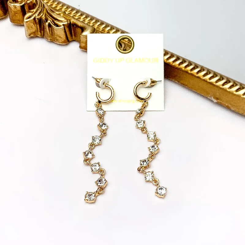 Best hoop earrings with Swarovski crystals for added sparkle and luxury-Red Carpet Moment Long Gold Tone Earrings With Clear Crystals