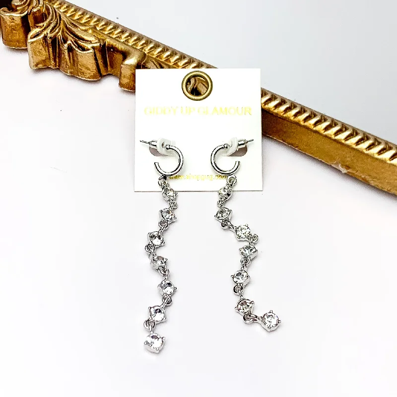 Best hoop earrings with gold for a luxurious and timeless look-Red Carpet Moment Long Silver Tone Earrings With Clear Crystals