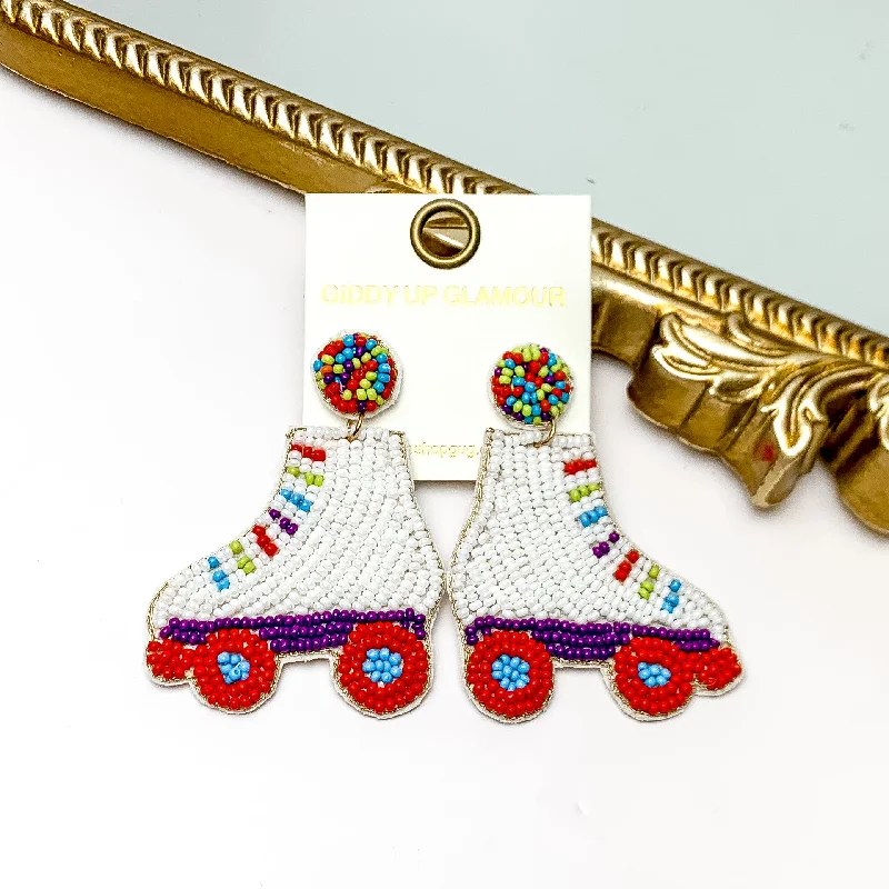 Hoop earrings with resin accents for a bold and colorful design-Roller Girl Beaded Roller Skate Earrings in Multicolor