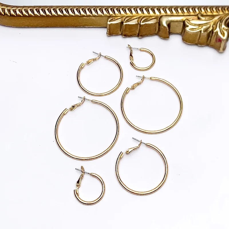 Stylish hoop earrings with diamond accents for an elegant and sparkling effect-Set Of Three | Hoop Earrings in Gold Tone