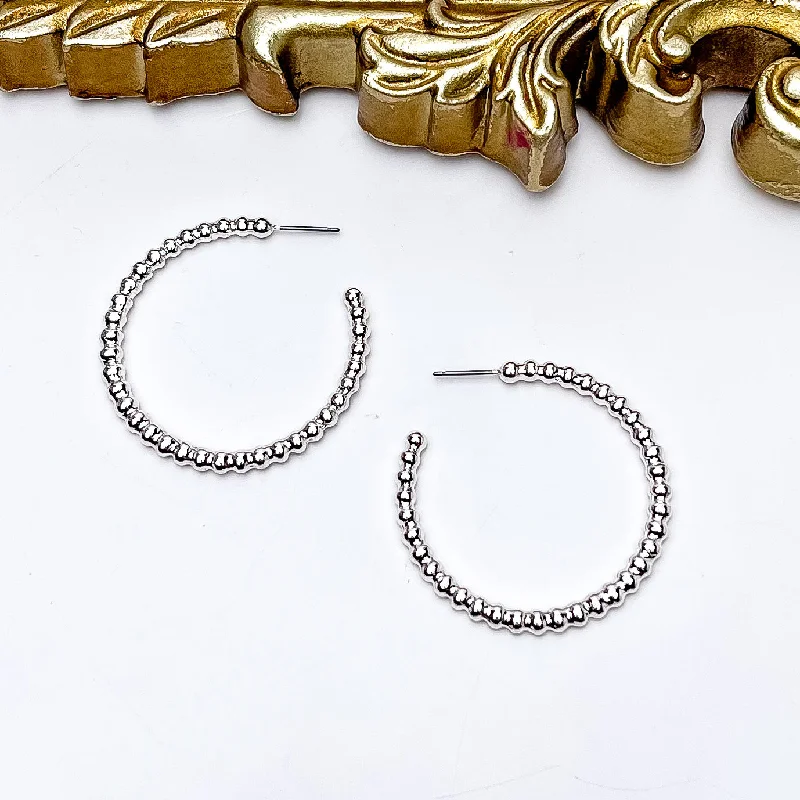 Hoop earrings with faceted crystals for added sparkle and shine-Silver Tone Connecting Beads Hoop Earrings