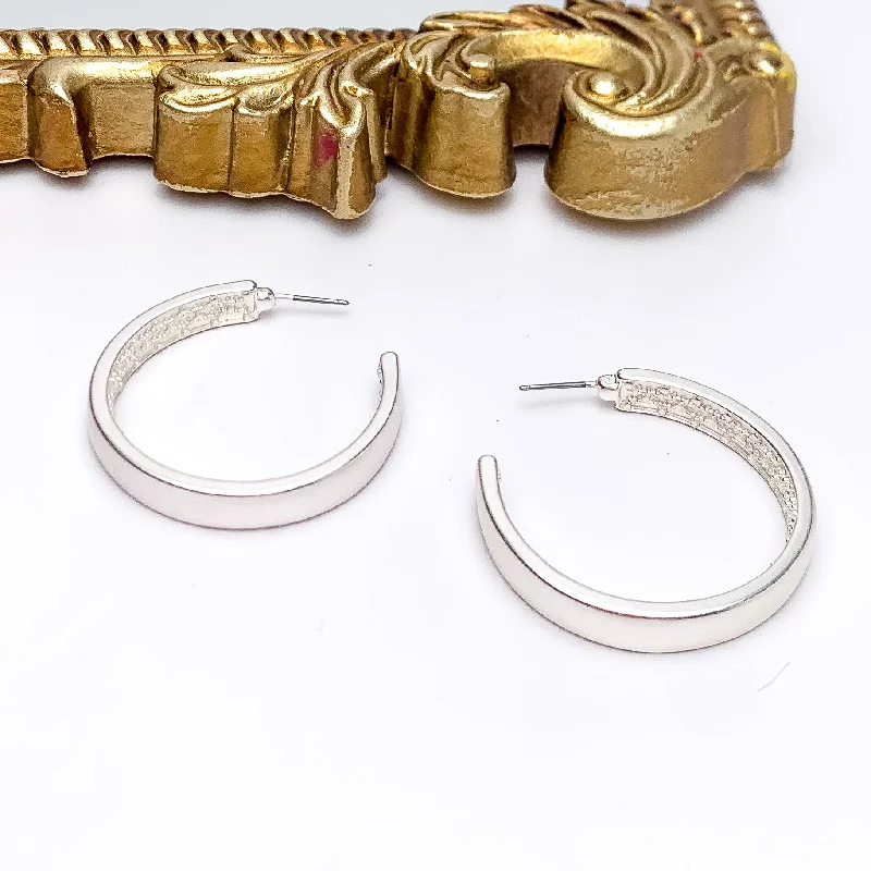 Best hoop earrings with geometric cuts for a sharp, modern appeal-Silver Tone Large Hoop Earrings With a Textured Inside