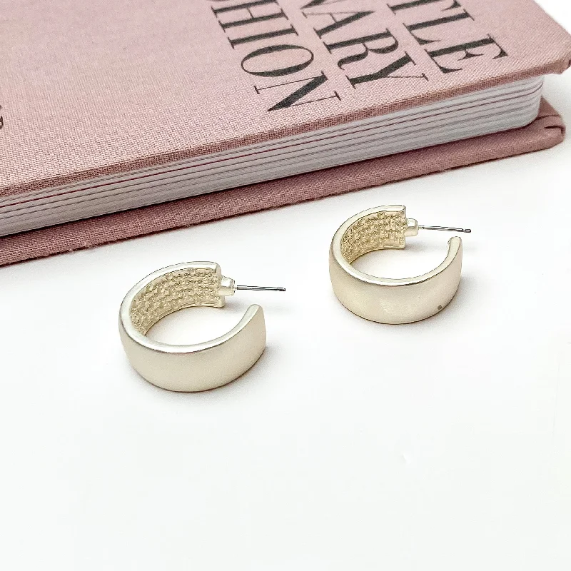 Hoop earrings with textured gold for a refined and sophisticated aesthetic-Silver Tone Small Hoop Earrings With a Textured Inside