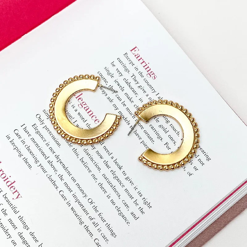 Best hoop earrings with geometric shapes for a modern and artistic appeal-Gold Tone Hoop Earrings with a Beaded Edge