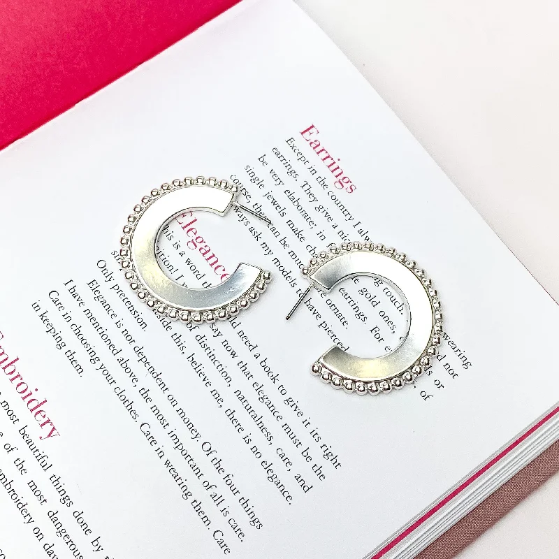 Hoop earrings with a matte finish for a sleek and sophisticated appearance-Silver Tone Hoop Earrings with a Beaded Edge